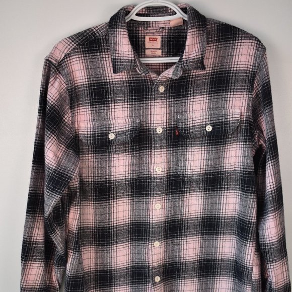 Levi's Other - LEVI'S Shirt Men's Small Causal Pink and Black Thick Flannel Plaid Button Up